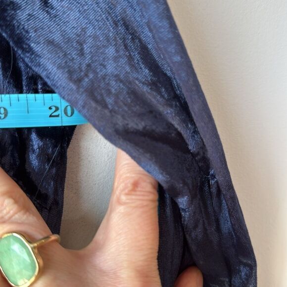 Anthropologie Maeve Tie Neck Crushed Velvet Navy Blue Blouse High Low - Picture 7 of 8